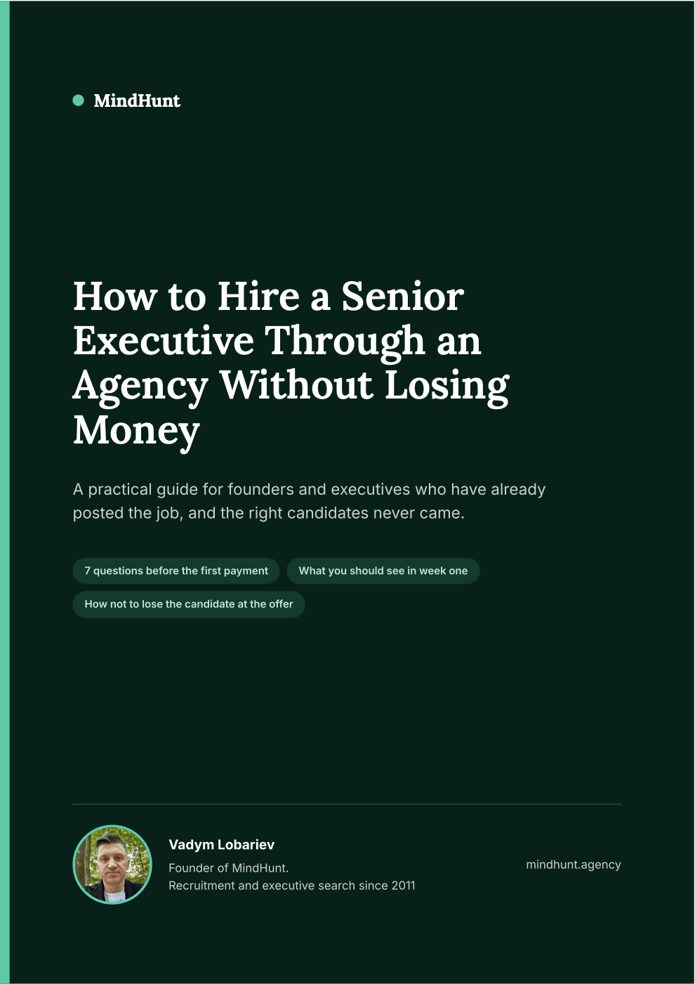Cover of the guide “How to Hire a Senior Executive Through an Agency Without Losing Money”